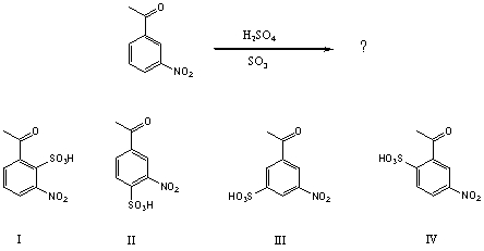 <strong>What would be the major product(s)of the following reaction? </strong> A) I B) II C) III D) Equal amounts of I and IV E) Equal amounts of II and IV