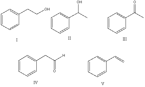 <strong>Select the structure of the major product in the following reaction. </strong> A) I B) II C) III D) IV E) V