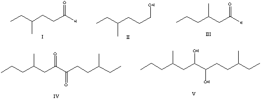 <strong>Select the structure of the major product in the following reaction. </strong> A) I B) II C) III D) IV E) V