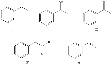 <strong>Select the structure of the major product in the following reaction. </strong> A) I B) II C) III D) IV E) V