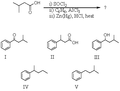 <strong>What would be the product of the following reaction sequence? </strong> A) I B) II C) III D) IV E) V
