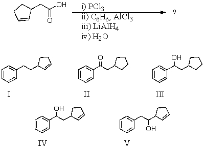 <strong>What would be the product of the following reaction sequence? </strong> A) I B) II C) III D) IV E) V