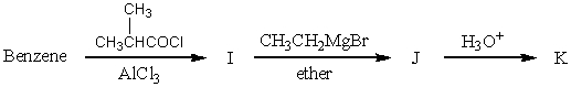 <strong>The product,K,of the following sequence of reactions would be: </strong> A) I B) II C) III D) IV E) V