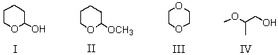 <strong>Which compound is an acetal? </strong> A) I B) II C) III D) IV E) All of the above