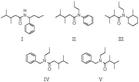 Which of the following structures is N-benzyl-N-propyl-2,3-dimethylbutanamide?