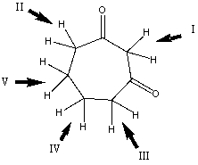 <strong>Which is the most acidic hydrogen in the compound shown?  </strong> A) I B) II C) III D) IV E) V <div style=padding-top: 35px> 