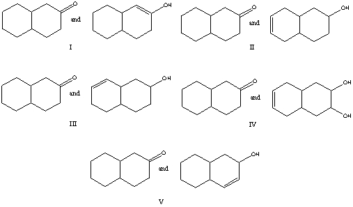 <strong>Which of the following is a keto-enol tautomeric pair?  </strong> A) I B) II C) III D) IV E) V <div style=padding-top: 35px> 