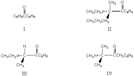 <strong>Which of the following would undergo racemization in base?  </strong> A) I B) II C) III D) IV E) Both III and IV <div style=padding-top: 35px> 