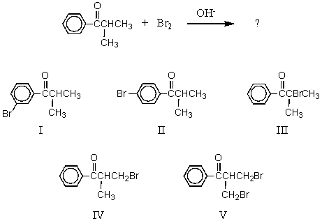<strong>What would be the major product of the following reaction?  </strong> A) I B) II C) III D) IV E) V <div style=padding-top: 35px> 