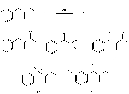 <strong>What would be the major product of the following reaction?  </strong> A) I B) II C) III D) IV E) V <div style=padding-top: 35px> 