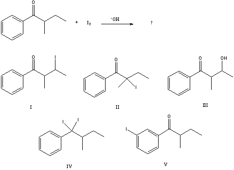 <strong>What would be the major product of the following reaction?  </strong> A) I B) II C) III D) IV E) V <div style=padding-top: 35px> 