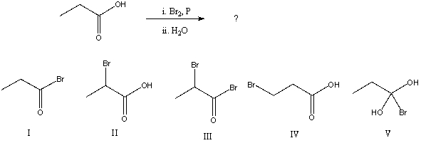 <strong>What would be the major product of the following reaction?  </strong> A) I B) II C) III D) IV E) V <div style=padding-top: 35px> 