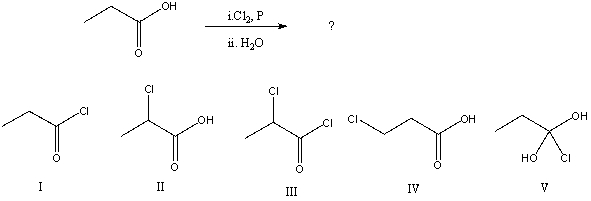 <strong>What would be the major product of the following reaction?  </strong> A) I B) II C) III D) IV E) V <div style=padding-top: 35px> 