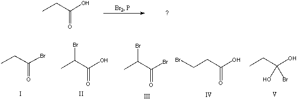 <strong>What would be the major product of the following reaction?  </strong> A) I B) II C) III D) IV E) V <div style=padding-top: 35px> 