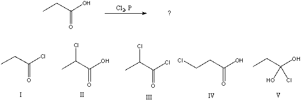 <strong>What would be the major product of the following reaction?  </strong> A) I B) II C) III D) IV E) V <div style=padding-top: 35px> 