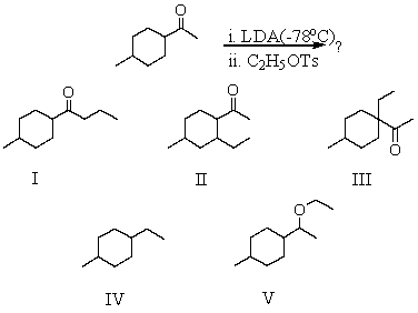 <strong>What would be the major product of the following reaction sequence?  </strong> A) I B) II C) III D) IV E) V <div style=padding-top: 35px> 