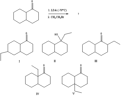 <strong>What would be the major product of the following reaction sequence?  </strong> A) I B) II C) III D) IV E) V <div style=padding-top: 35px> 