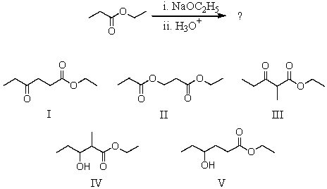 <strong>What would be the major product of the following reaction? </strong> A) I B) II C) III D) IV E) V