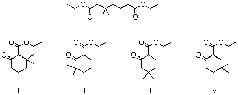 <strong>What product(s)is (are)likely to be obtained upon Dieckmann condensation of the following substance? </strong> A) I and II B) II and III C) III and IV D) I and III E) II and IV