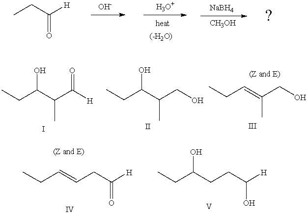 <strong>Predict the product from the following sequence: </strong> A) I B) II C) III D) IV E) V