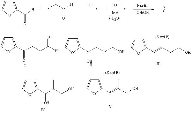 <strong>Predict the product from the following sequence: </strong> A) I B) II C) III D) IV E) V