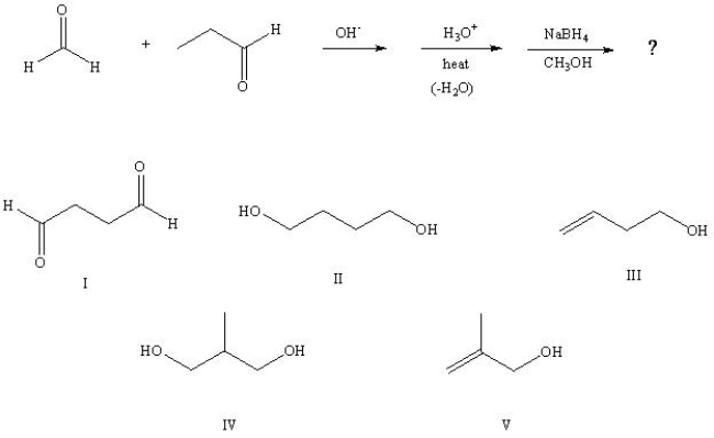 <strong>Predict the product from the following sequence: </strong> A) I B) II C) III D) IV E) V