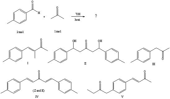 <strong>What would be the major product of the following reaction? </strong> A) I B) II C) III D) IV E) V