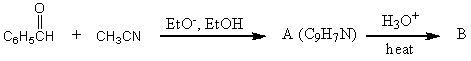 <strong>What would be the product,B,of the following reaction sequence? </strong> A) C<sub>6</sub>H<sub>5</sub>CH=CHCO<sub>2</sub>H B) C) C<sub>6</sub>H<sub>5</sub>CH<sub>2</sub>CH<sub>2</sub>CO<sub>2</sub>H D) E)