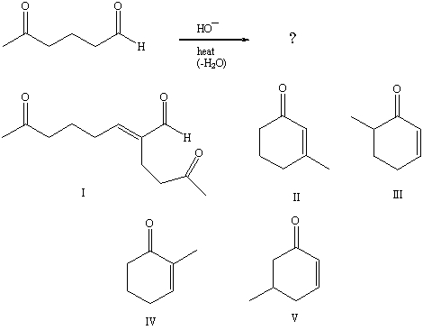 <strong>What product is formed during the following reaction? </strong> A) I B) II C) III D) IV E) V