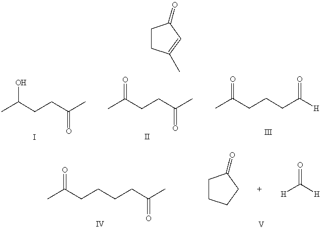 <strong>What starting compound(s)would you use in an aldol reaction to prepare as the major product: </strong> A) I B) II C) III D) IV E) V