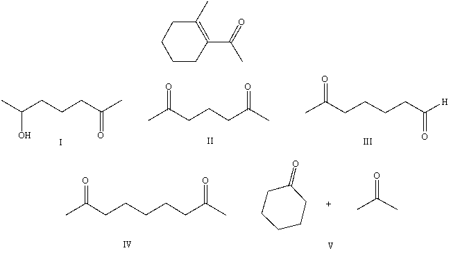 <strong>What starting compound(s)would you use in an aldol reaction to prepare as the major product: </strong> A) I B) II C) III D) IV E) V