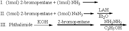 <strong>Which of the following can be used to prepare 2-aminopentane (pure)? </strong> A) I B) II C) III D) I and II E) II and III