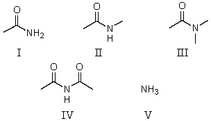 <strong>Which of these is the strongest acid? </strong> A) I B) II C) III D) IV E) V