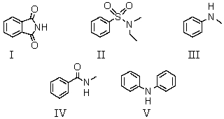 <strong>Which of these compounds is soluble in dilute sodium hydroxide solution? </strong> A) I B) II C) III D) IV E) V