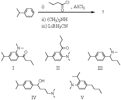 <strong>What would be the product of the following reaction sequence? </strong> A) I B) II C) III D) IV E) V