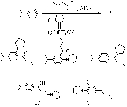 <strong>What would be the product of the following reaction sequence? </strong> A) I B) II C) III D) IV E) V