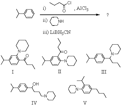 <strong>What would be the product of the following reaction sequence? </strong> A) I B) II C) III D) IV E) V