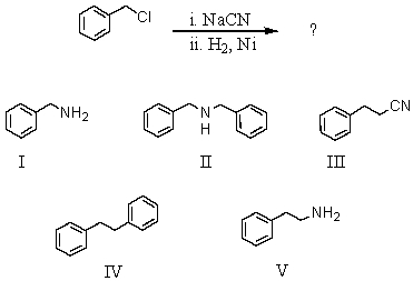 <strong>What would be the product of the following reaction? </strong> A) I B) II C) III D) IV E) V