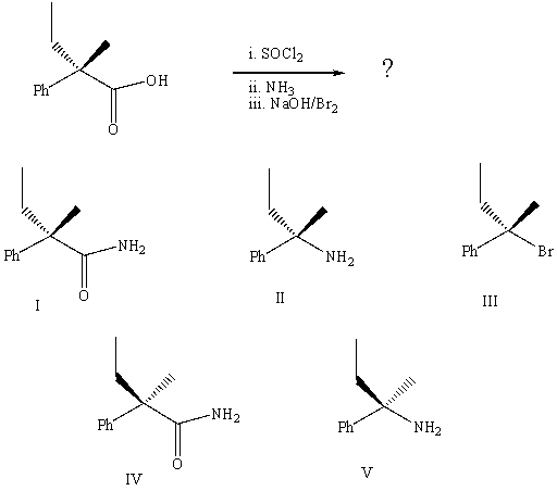 <strong>What is the final product of the reaction sequence: </strong> A) I B) II C) III D) IV E) V