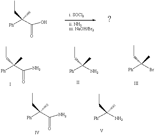 <strong>What is the final product of the reaction sequence: </strong> A) I B) II C) III D) IV E) V
