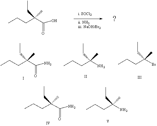 <strong>What is the final product of the reaction sequence: </strong> A) I B) II C) III D) IV E) V