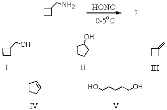 <strong>Which product could not be formed during the following reaction? </strong> A) I B) II C) III D) IV E) V