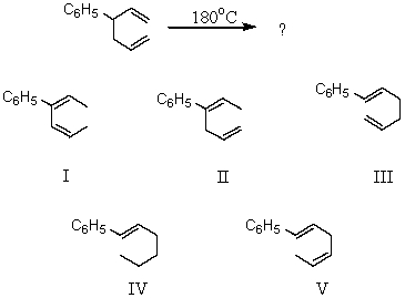 <strong>Predict the product of this Cope rearrangement: </strong> A) I B) II C) III D) IV E) V