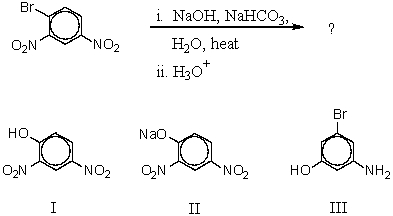 <strong>What product(s)would you expect from the following reaction? </strong> A) I B) II C) III D) Substantial amounts of I and II E) Substantial amounts of I,II,and III