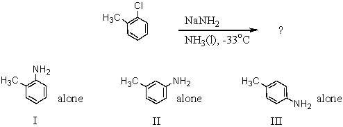 <strong>What products(s)would you expect from the following reaction? </strong> A) I B) II C) III D) Products I and II E) All of the above