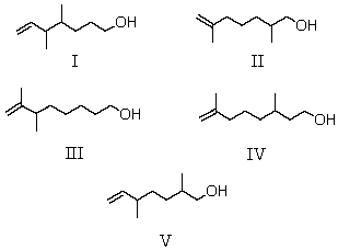 <strong>Which of the following compounds would be most likely to be found in nature? (Hint: recall the isoprene rule. )  </strong> A) I B) II C) III D) IV E) V <div style=padding-top: 35px> 