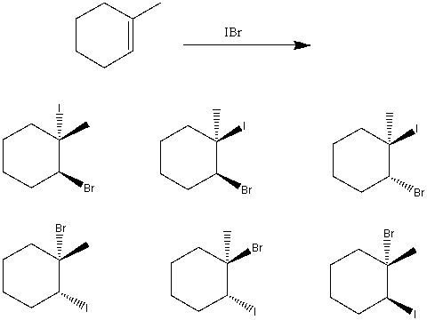<strong>How many of the products shown below are possible in the following reaction? </strong> A)1 B)2 C)4 D)All of them. E)None of them.