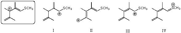 <strong>Which of the following species is/are not a resonance form(s)of the species in the box? </strong> A)I B)II C)III D)IV E)More than two of these choices are incorrect resonance forms.