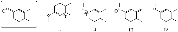 <strong>Which of the following species contributes more to the overall hybrid for the species in the box? </strong> A)I B)II C)III D)IV E)The one in the box.