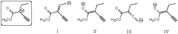 <strong>Which of the following species contributes more to the overall hybrid for the species in the box? </strong> A)I B)II C)III D)IV E)The one in the box.